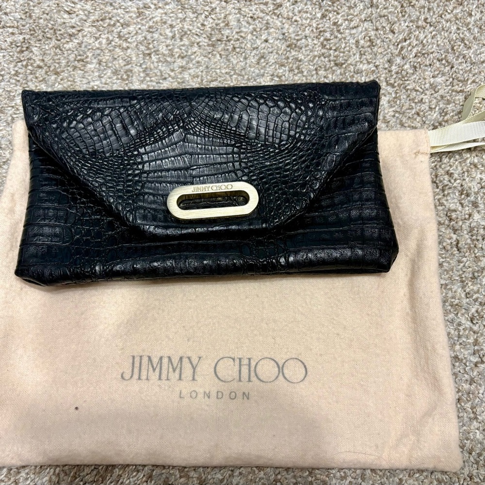 Jimmy Choo Black Croc-Embossed Clutch